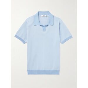 NWT MR P. Honeycomb-Knit Cotton Polo Shirt in Light Blue